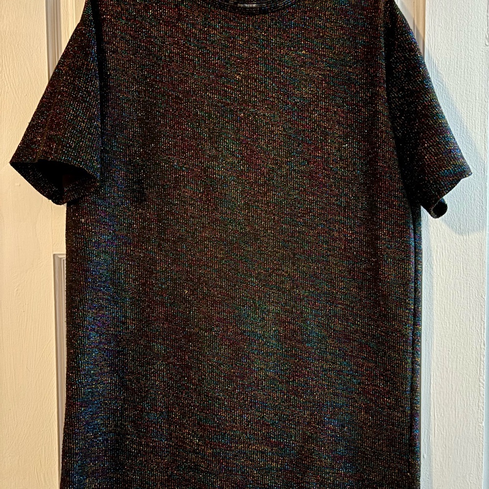 Zara Shimmery Black Multicolor Rainbow Mini T-Shirt Dress Shiny wow